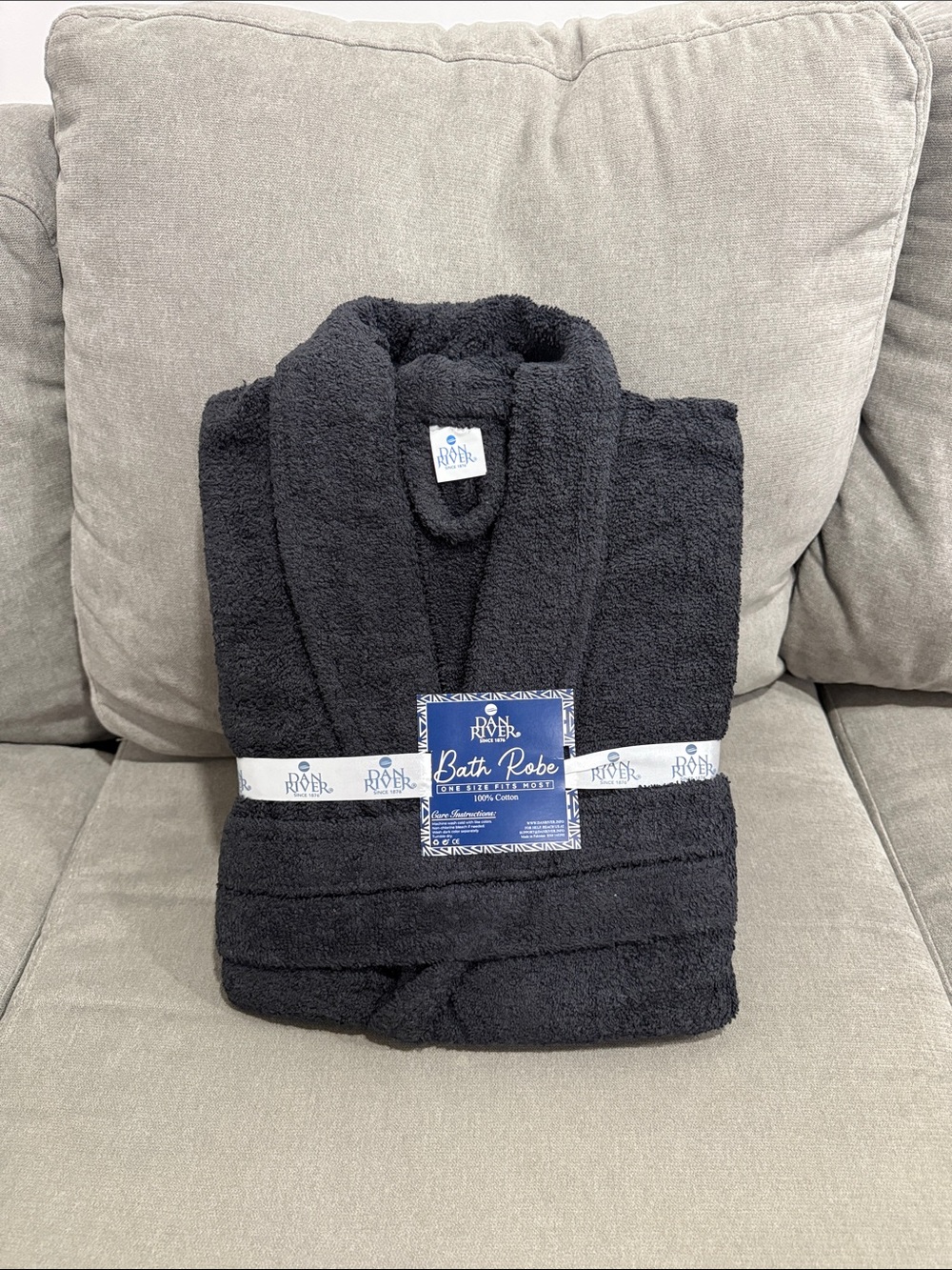 Dan River Black 100% Cotton Bath Robe